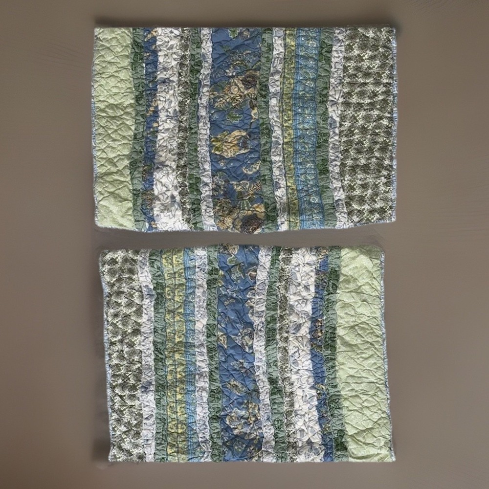VTG L.L. Bean Quilted Blue Green Floral Paisley Patchwork Pillow Shams 21"x27" - Picture 3 of 5